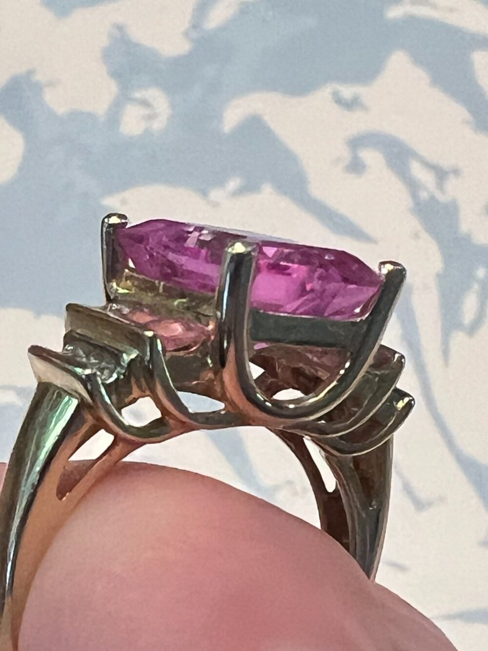 10k Solid Yellow Gold 5ct Lab-Grown Pink Sapphire and Diamond Ring - Size 7 - Picture 3 of 7